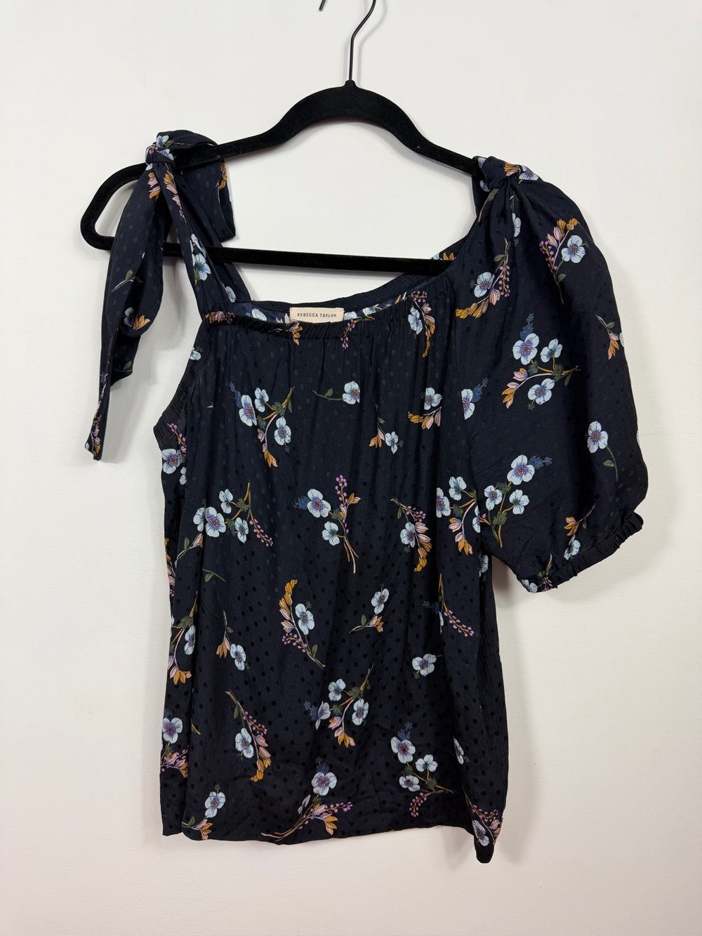 Rebecca Taylor 100% Silk Floral Tie Shoulder Blouse Size 6